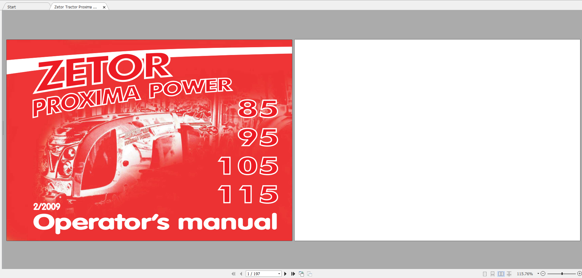 Zetor Tractor Proxima Power 85 95 105 115 2009 Operators Manual