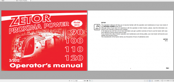 Zetor Tractor Proxima Power 90 100 110 120 2012 3B Operators Manual