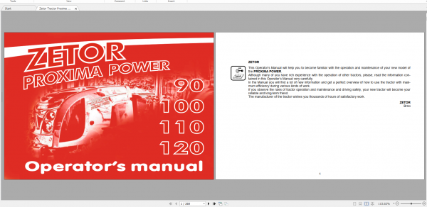 Zetor Tractor Proxima Power 90 100 110 120 3B Operators Manual 1