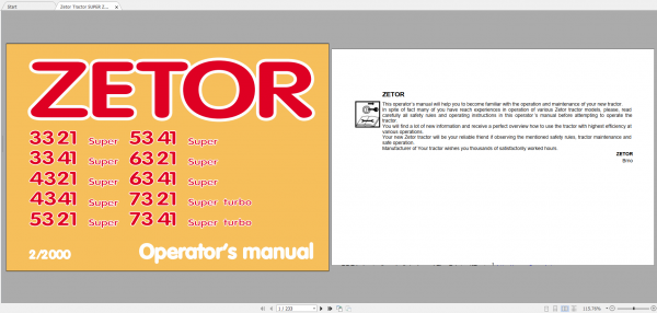 Zetor Tractor Super 3321 7341 2000 Operators Manual