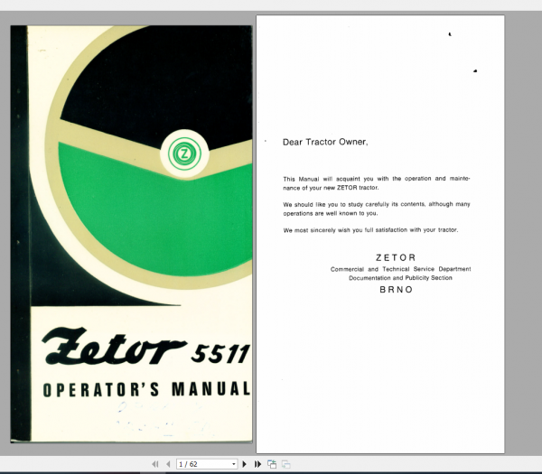 Zetor Tractor UR I 5511 Operators Manual 1