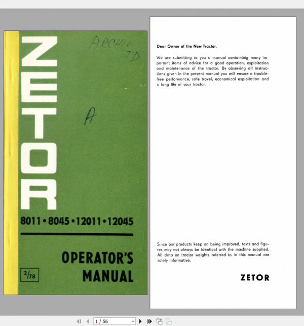 Zetor Tractor UR II 8011 12045 Operators Manual 1