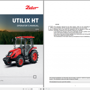 Zetor Tractor Utilix HT 45 55 2018 Operators Manual