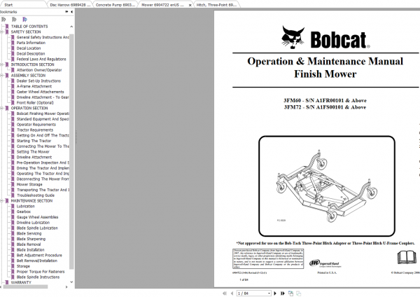 Bobcat Attachment Implement A B C P Q Z Service Library 2020 DVD 3