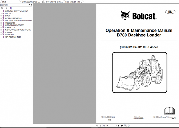 Bobcat Loader Backhoe Service Library 2020 DVD 2