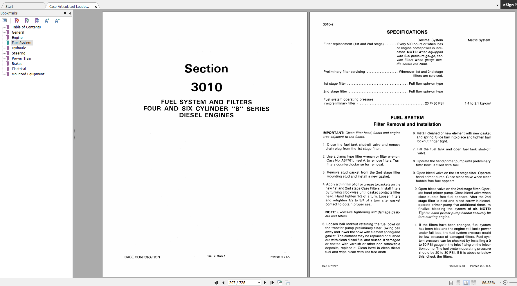Case Articulated Loader W18 W20 S.N 9123140 Service Manual 9 71698 2