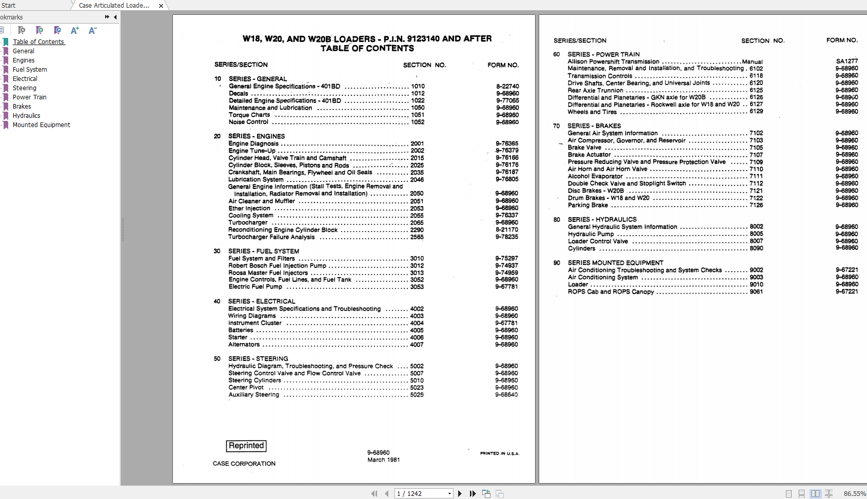 Case Articulated Loader W18 W20 W20B S.N 9123140 After Service Manual 9 68960 1