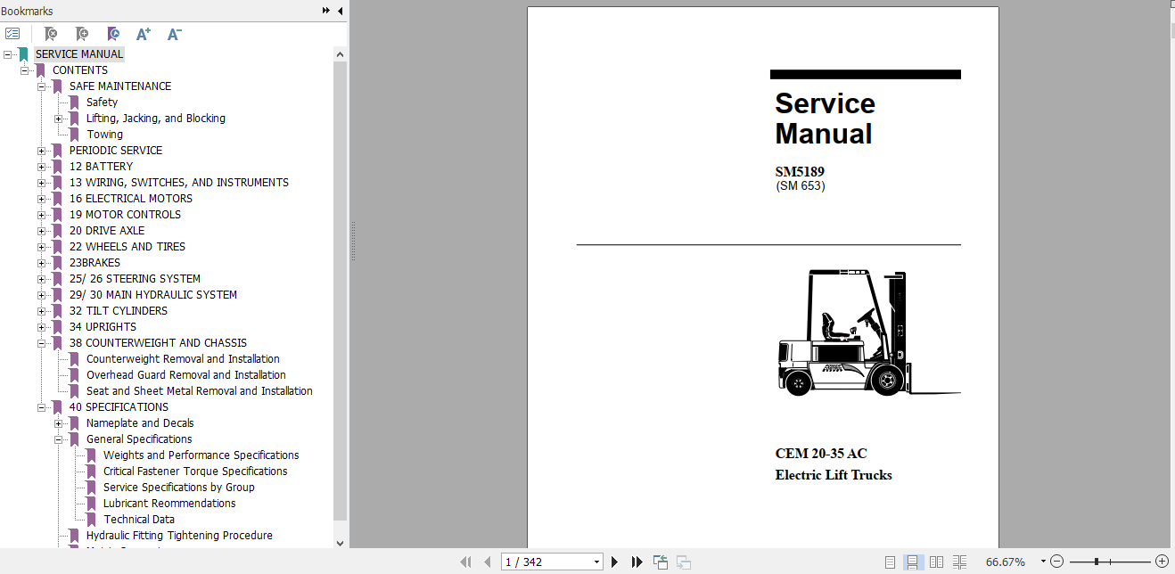 Clark Electric Lift Truck CEM 20 35 Service Manual SM 5189 1