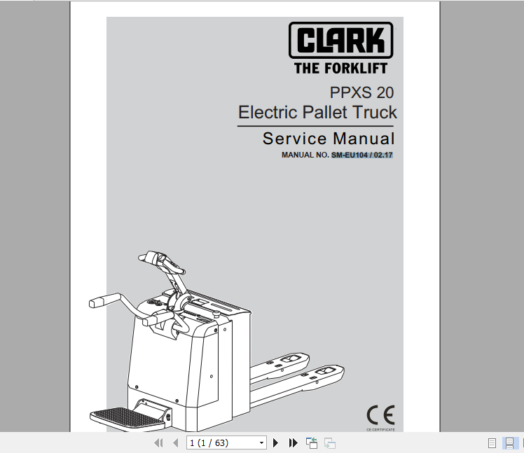 Clark Electric Pallet Truck PPXS 20 Service Manual SM EU104 1