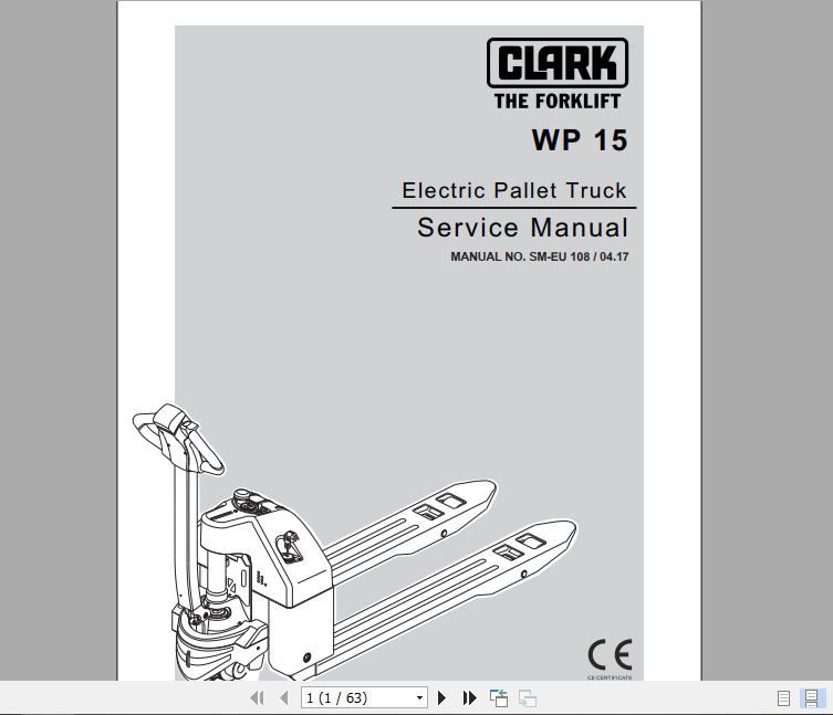 Clark Electric Pallet Truck WP15 Service Manual SM EU 108 1