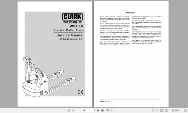 Clark Electric Pallet Truck WPX18 Service Manual SM 1124 1
