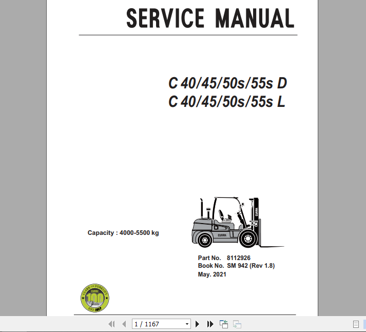 Clark Forklift 2021 C 40 55s D L Service Manual 8112926 1