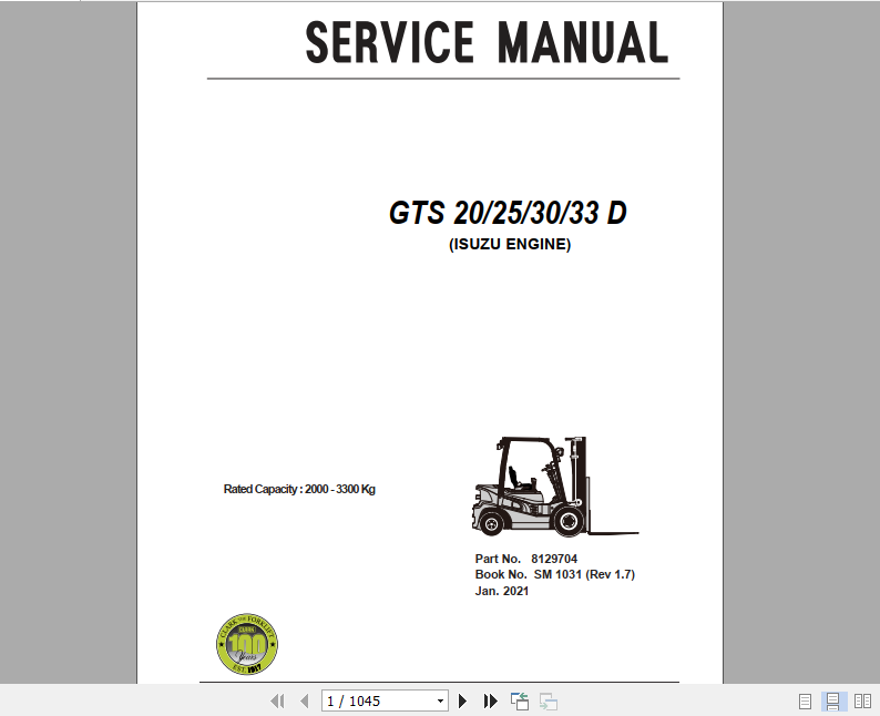 Clark Forklift 2021 GTS 20 33 D ISUZU ENGINE Service Manual 8129704 1