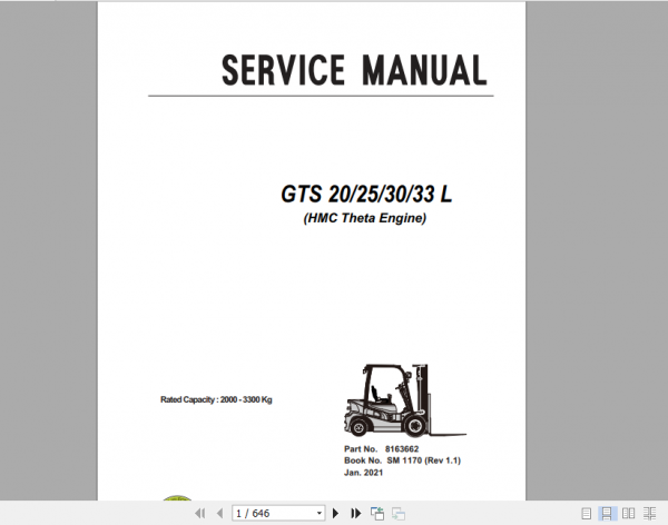 Clark Forklift 2021 GTS 20 33 L HMC Theta Engine Service Manual 8163662 1
