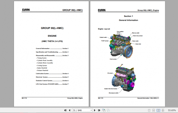 Clark Forklift 2021 GTS 20 33 L HMC Theta Engine Service Manual 8163662 2