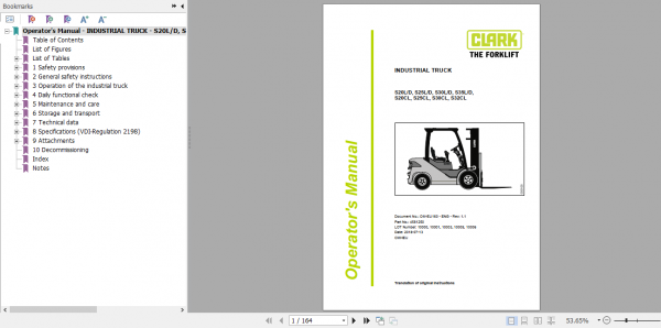 Clark Forklift 20L D S32CL Operator Manual 4581250 1