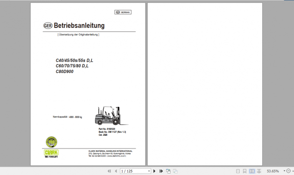 Clark Forklift C40 C80D900 German Operator Manual 8160520 1