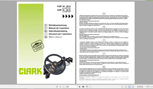Clark Forklift CDP16 20S German Operator Manual 4349237 1