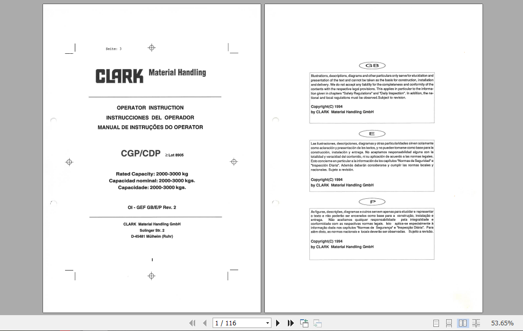 Clark Forklift CDP20 30 Operator Manual 07747 Rev. 2 1