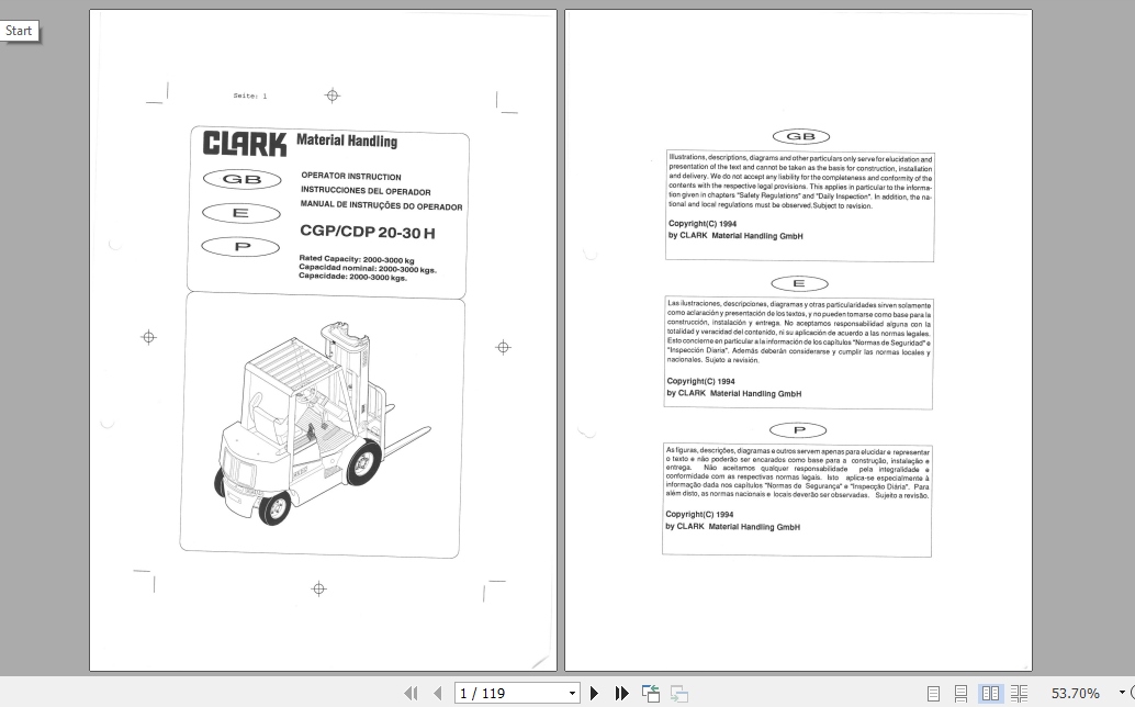 Clark Forklift CDP20 30H Operator Manual 1