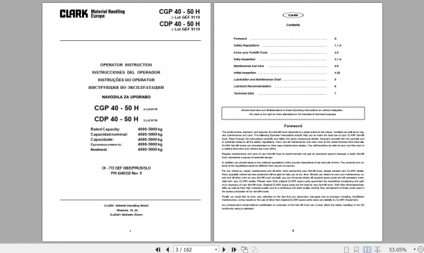 Clark Forklift CDP40 50H German Operator Manual 4340332 2