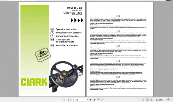 Clark Forklift CEM 12S 20S CTM 10 20 German Operator Manual 4350848 1