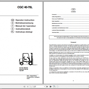 Clark Forklift CGC 40 70 German Operator Manual 8041618 1