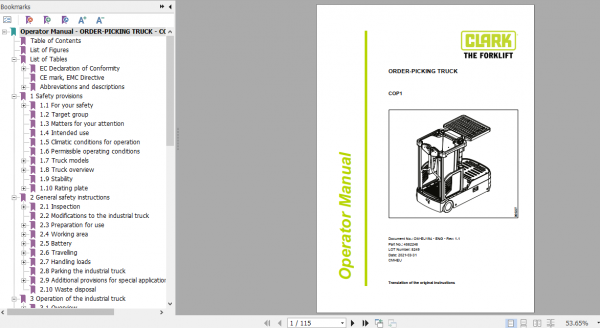 Clark Forklift COP1 Operator Manual 4582248 1