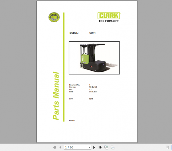 Clark Forklift COP1 Parts Manual PB EU149 1