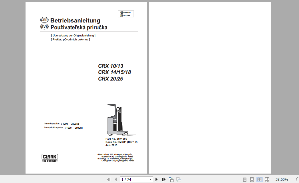 Clark Forklift CQ 20D 30L German Operator Manual 3344080 4 1