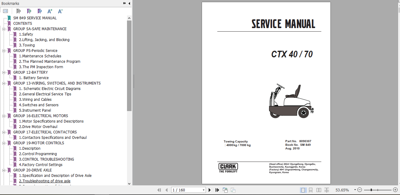 Clark Forklift CTX 40 70 Service Manual SM 849 12d1430be5fde86e0