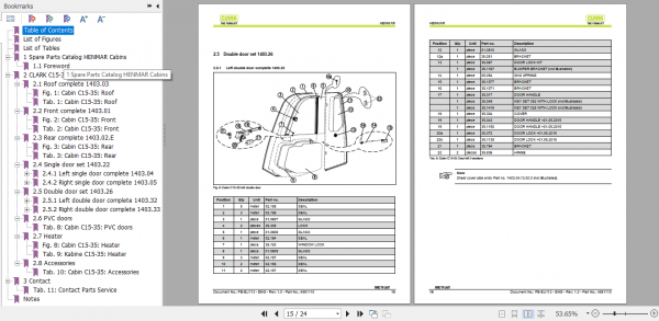 Clark Forklift Cabin GEX GTS 16 GTX20s C15D 55s Parts Manual EN 2