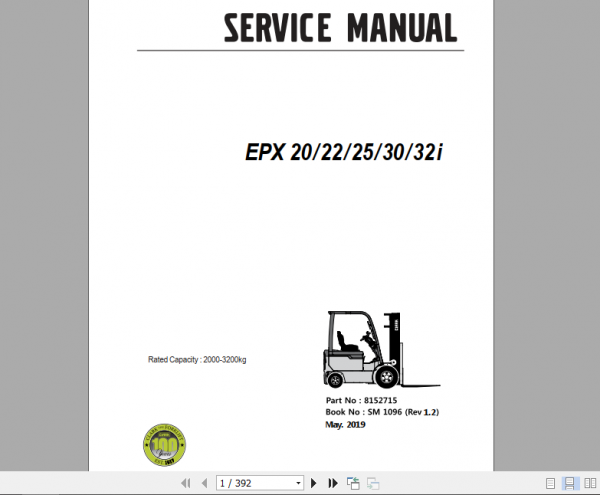Clark Forklift EPX 20 32i Service Manual 8152715 1