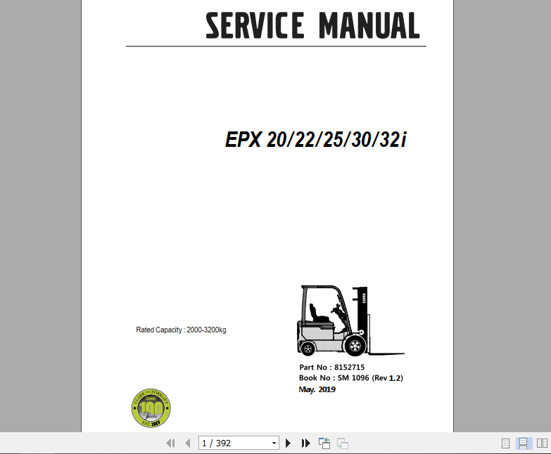 Clark Forklift EPX 20 32i Service Manual 8152715 1