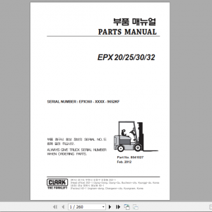 Clark Forklift EPX20 25 30 32 Parts Manual 8041027 1