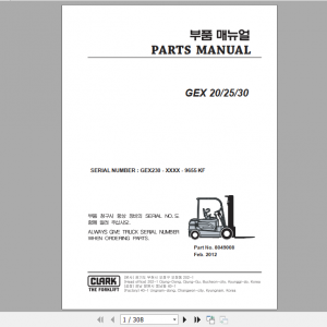 Clark Forklift GEX 20 25 30 Parts Manual 8049008 1