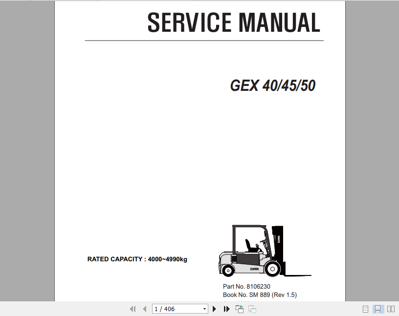 Clark Forklift GEX 40 45 50 Service Manual 8106230 1