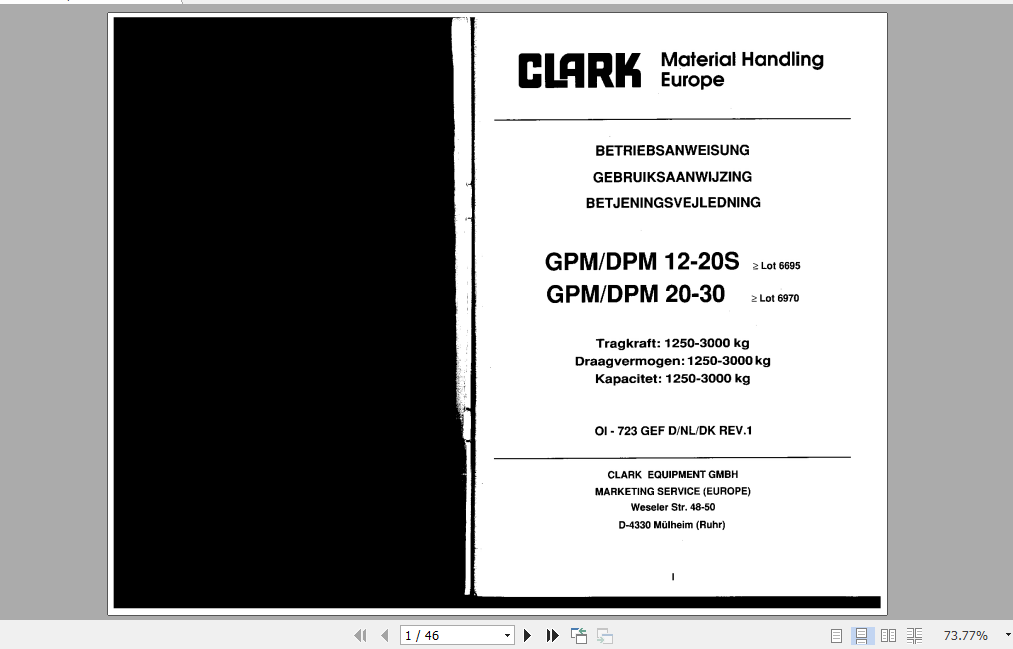 Clark Forklift GPM20 30 German Operator Manual 1