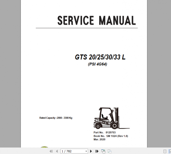 Clark Forklift GTS 20 33 L PSI 4G64 Service Manual 8129703 1