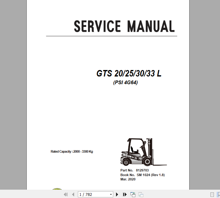 Clark Forklift GTS 20 33 L PSI 4G64 Service Manual 8129703 1