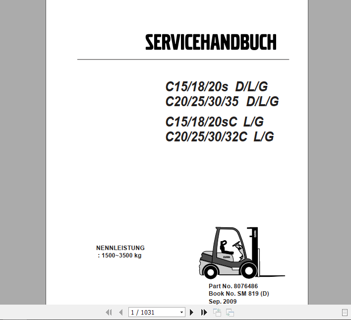 Clark Forklift German C15 20s LPG P152L Service Manual 8076486 SM 819 1877157c5ebd65e2a