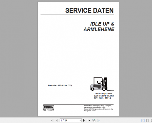Clark Forklift German C15 20s LPG P152L Service Manual 8076486 SM 819 2292c4687b28ff84c