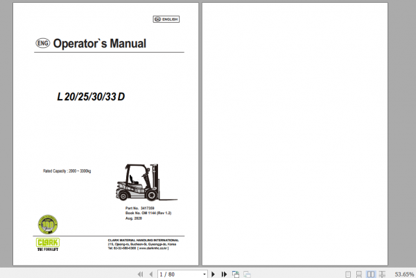Clark Forklift L20 33 D Operator Manual 3417359 1