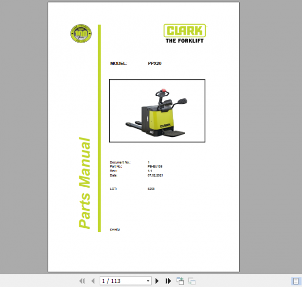 Clark Forklift PPX20 Parts Manual PB EU138 1