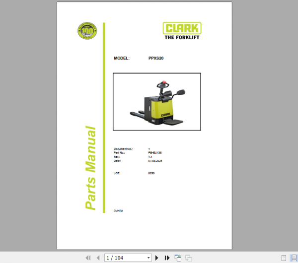 Clark Forklift PPXS20 Parts Manual PB EU136 1