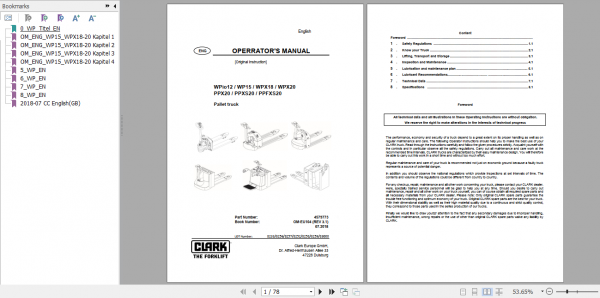 Clark Forklift PX 20 Operator Manual 4579773 1