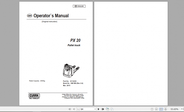 Clark Forklift PX 20 Operator Manual 8113239 1
