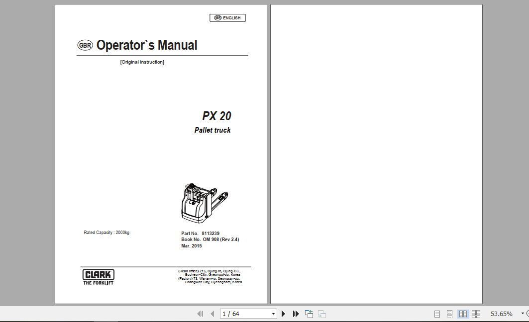 Clark Forklift PX 20 Operator Manual 8113239 1