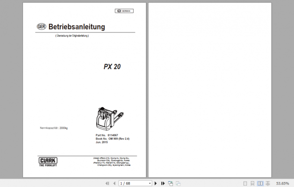 Clark Forklift PX20 German Operator Manual 8114067 1