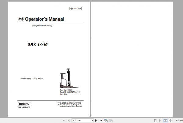 Clark Forklift SRX 14 16 Operator Manual 8136228 1
